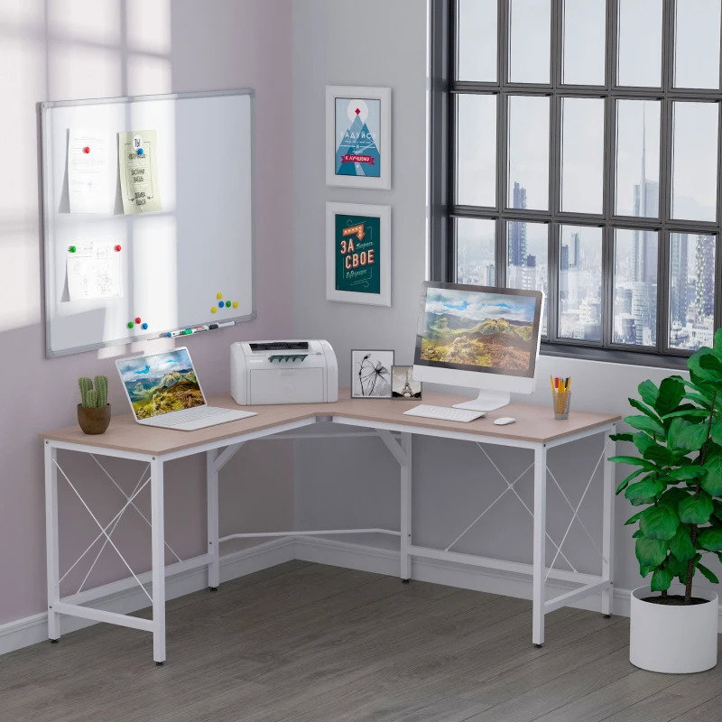 Secretária em forma de l secretária para escritório com estrutura de metal secretária de canto 150x150x76 cm branco e madeira