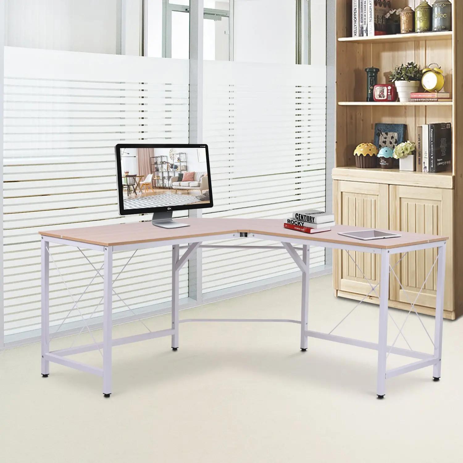 Secretária em forma de l secretária para escritório com estrutura de metal secretária de canto 150x150x76 cm branco e madeira