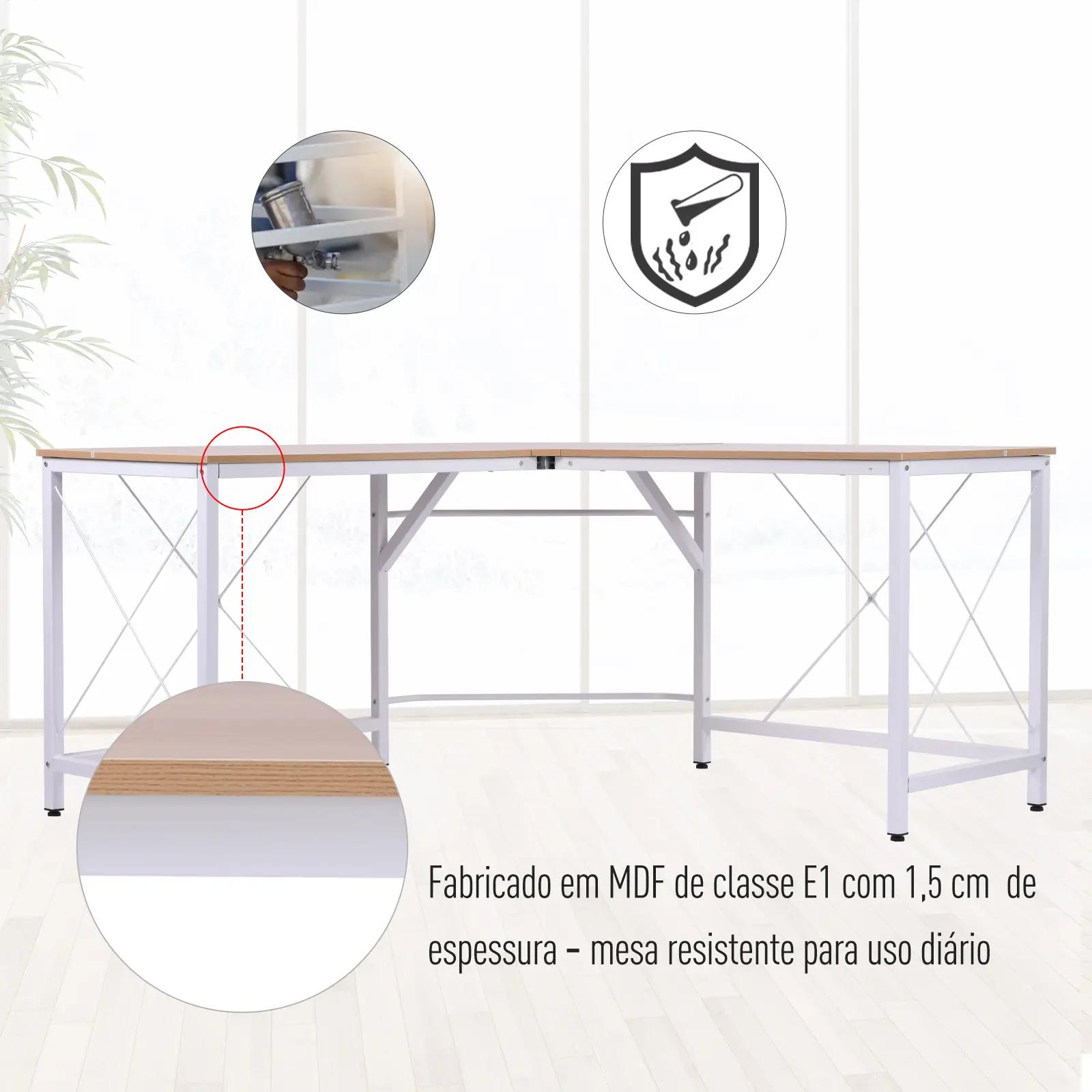 Secretária em forma de l secretária para escritório com estrutura de metal secretária de canto 150x150x76 cm branco e madeira