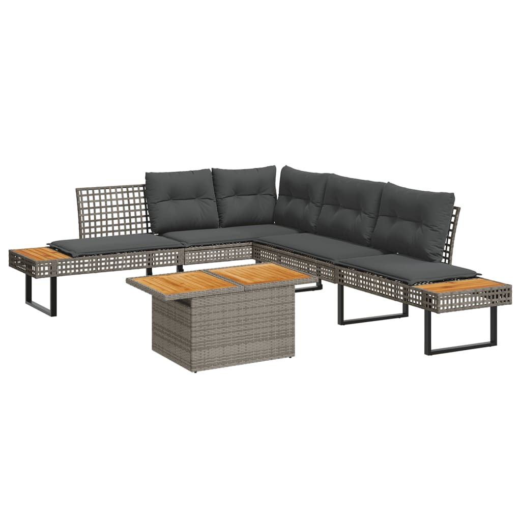 2 Pcs conj. sofás de jardim c/ almofadões vime PE/acácia cinza