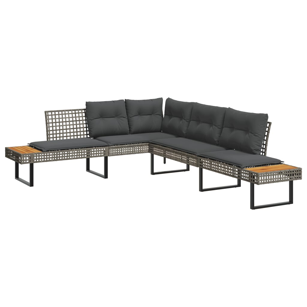 2 Pcs conj. sofás de jardim c/ almofadões vime PE/acácia cinza