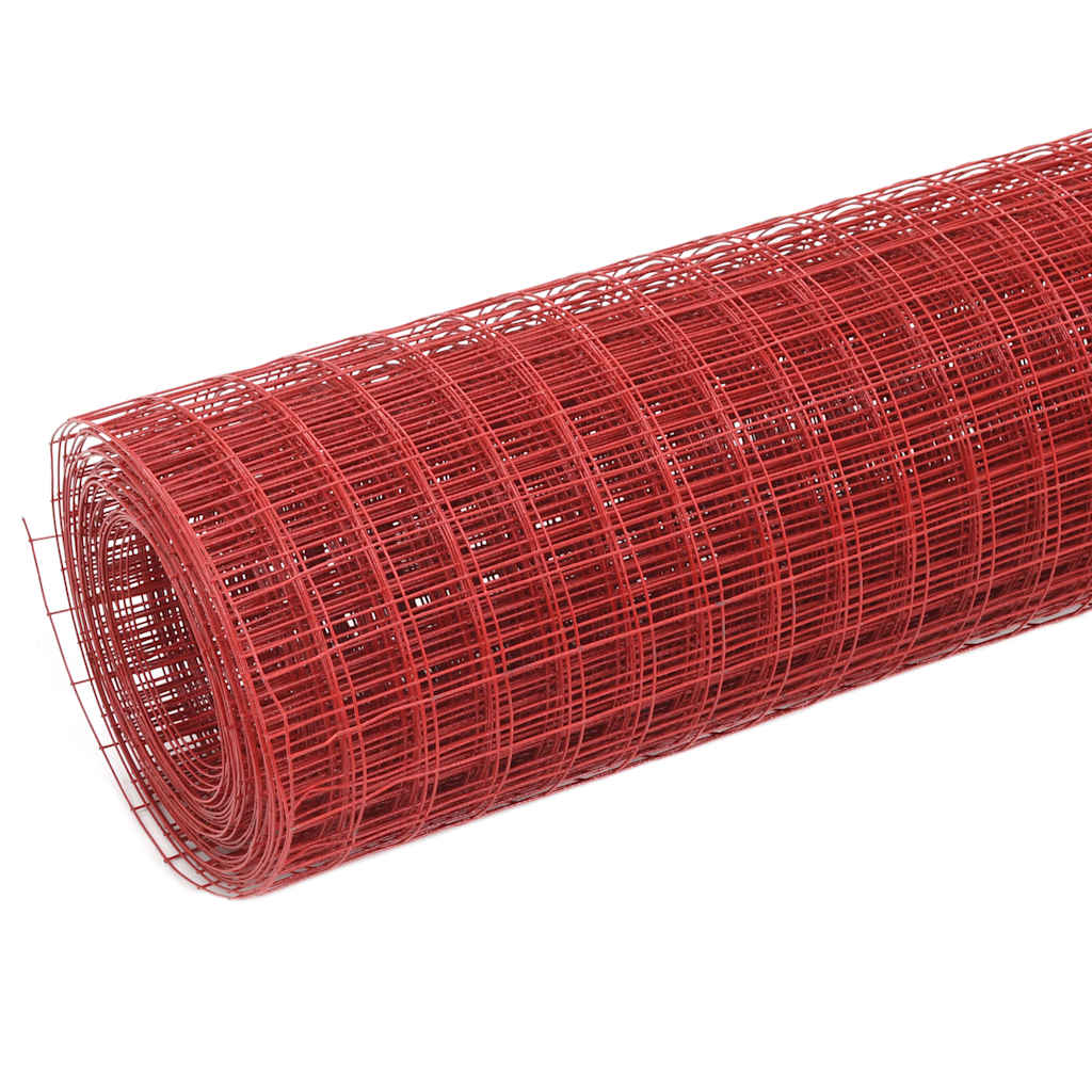 Cerca arame galinheiro 25x1 m aço c/ revestimento PVC vermelho
