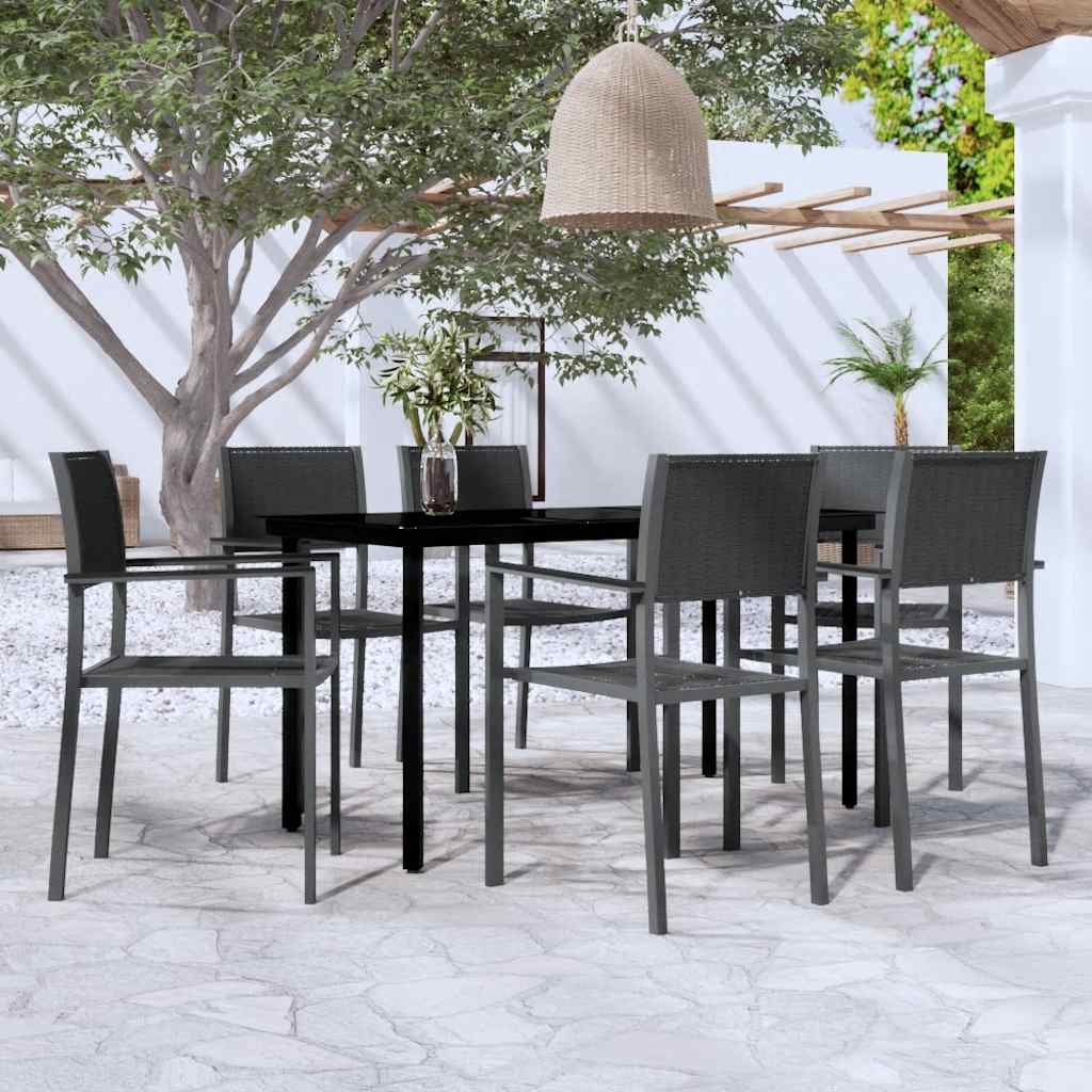 7 Pcs conjunto de jantar para jardim preto