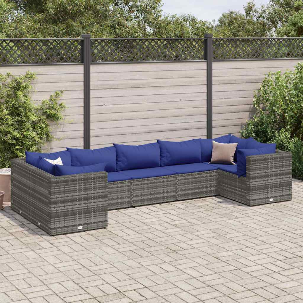 7 Pcs conjunto lounge de jardim c/ almofadões vime PE cinzento