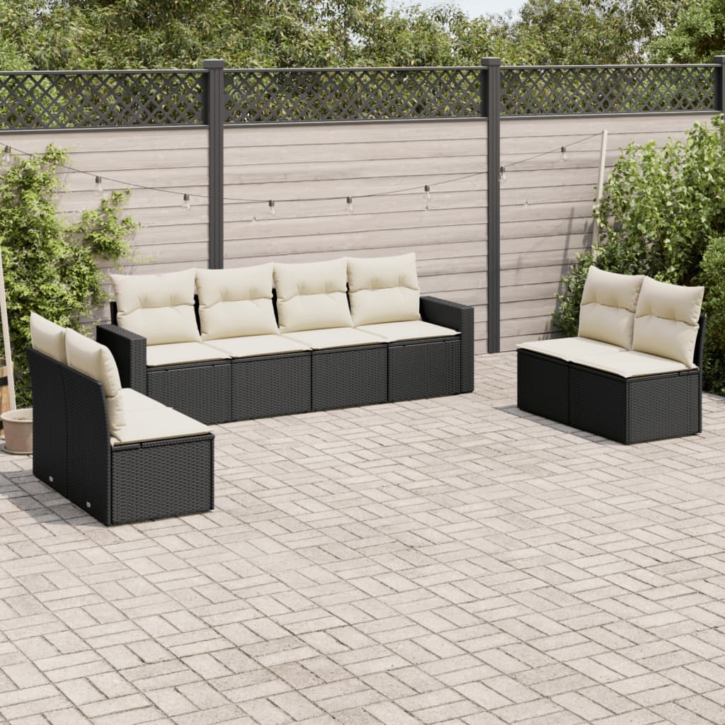 8 Pcs conjunto sofás de jardim com almofadões vime PE preto