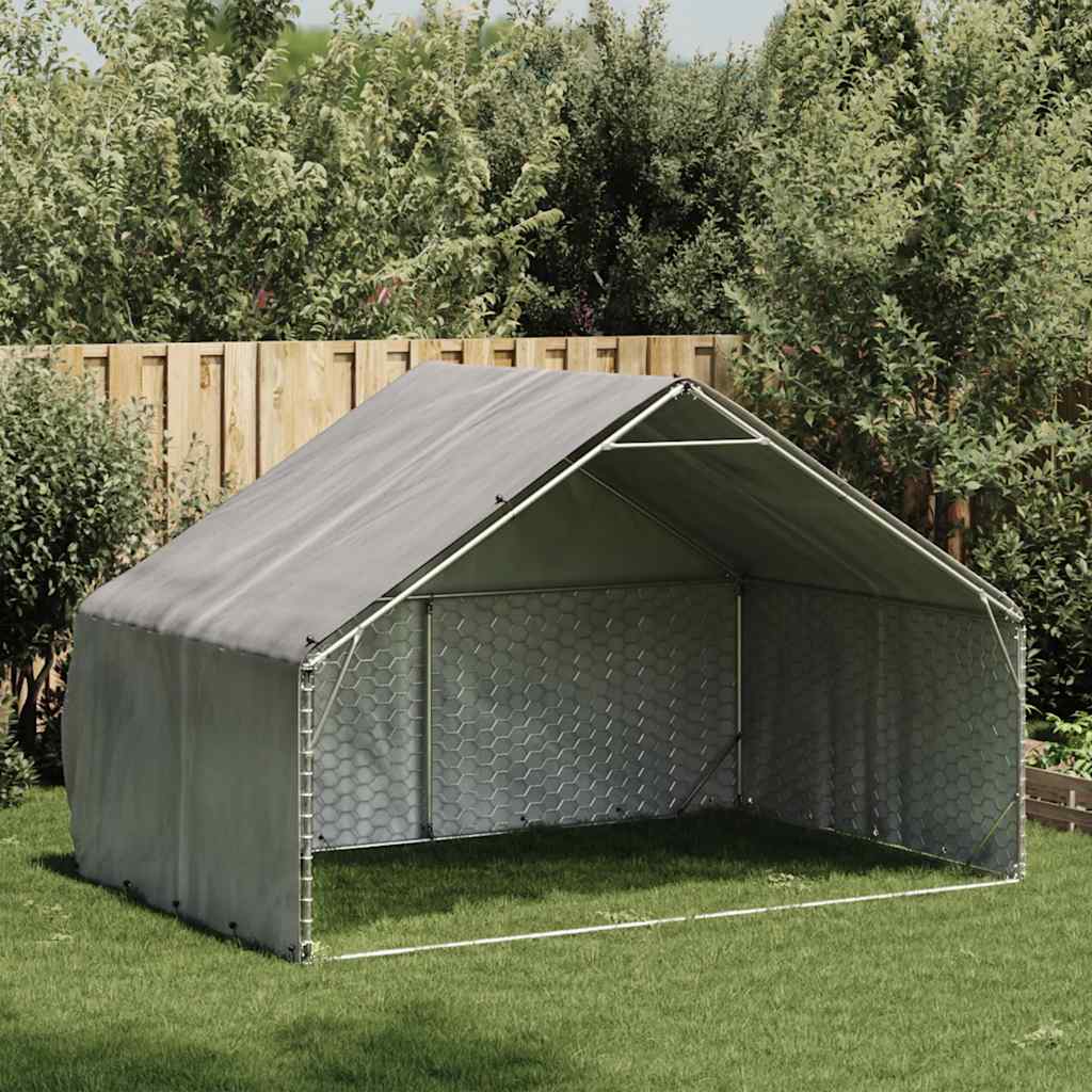 Canil para cães ao ar livre com cobertura 3x2x1,9 m aço galvanizado
