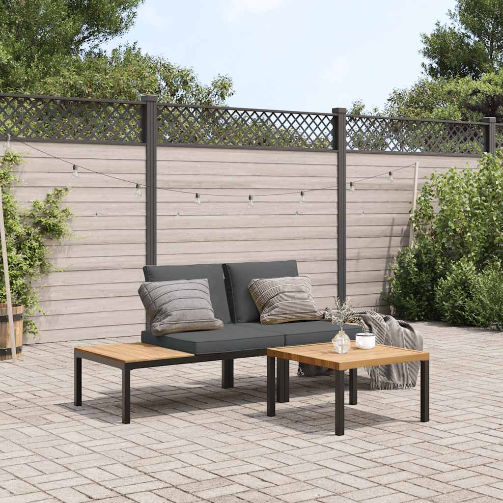 3 Pcs conjunto de sofás p/ jardim c/ almofadões alumínio preto