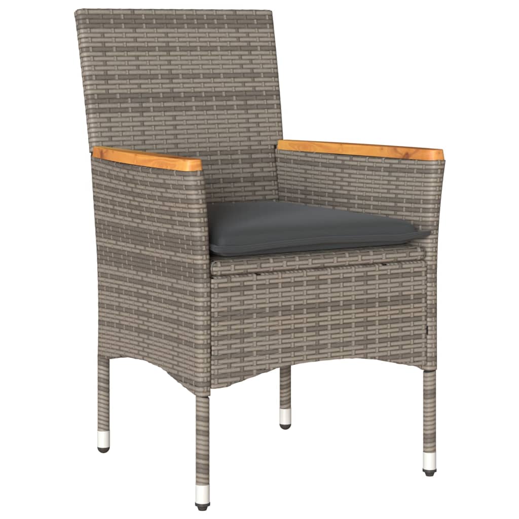 3 Pcs conjunto jantar jardim c/ almofadões vime PE/acácia cinza