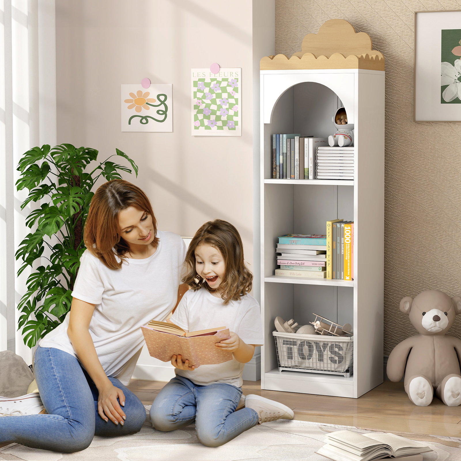 Estante para livros infantil de 3 niveis estante de livros para escola infantil dormitório 40x30x139,5 cm branco e madeira