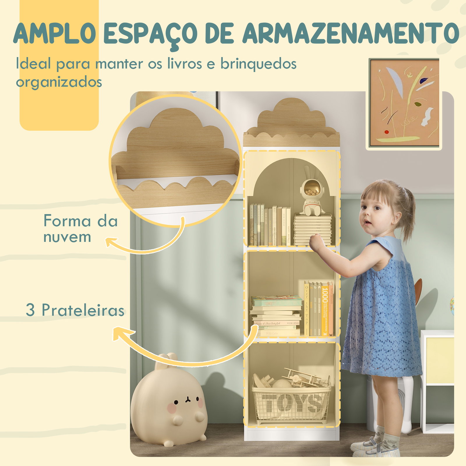 Estante para livros infantil de 3 niveis estante de livros para escola infantil dormitório 40x30x139,5 cm branco e madeira