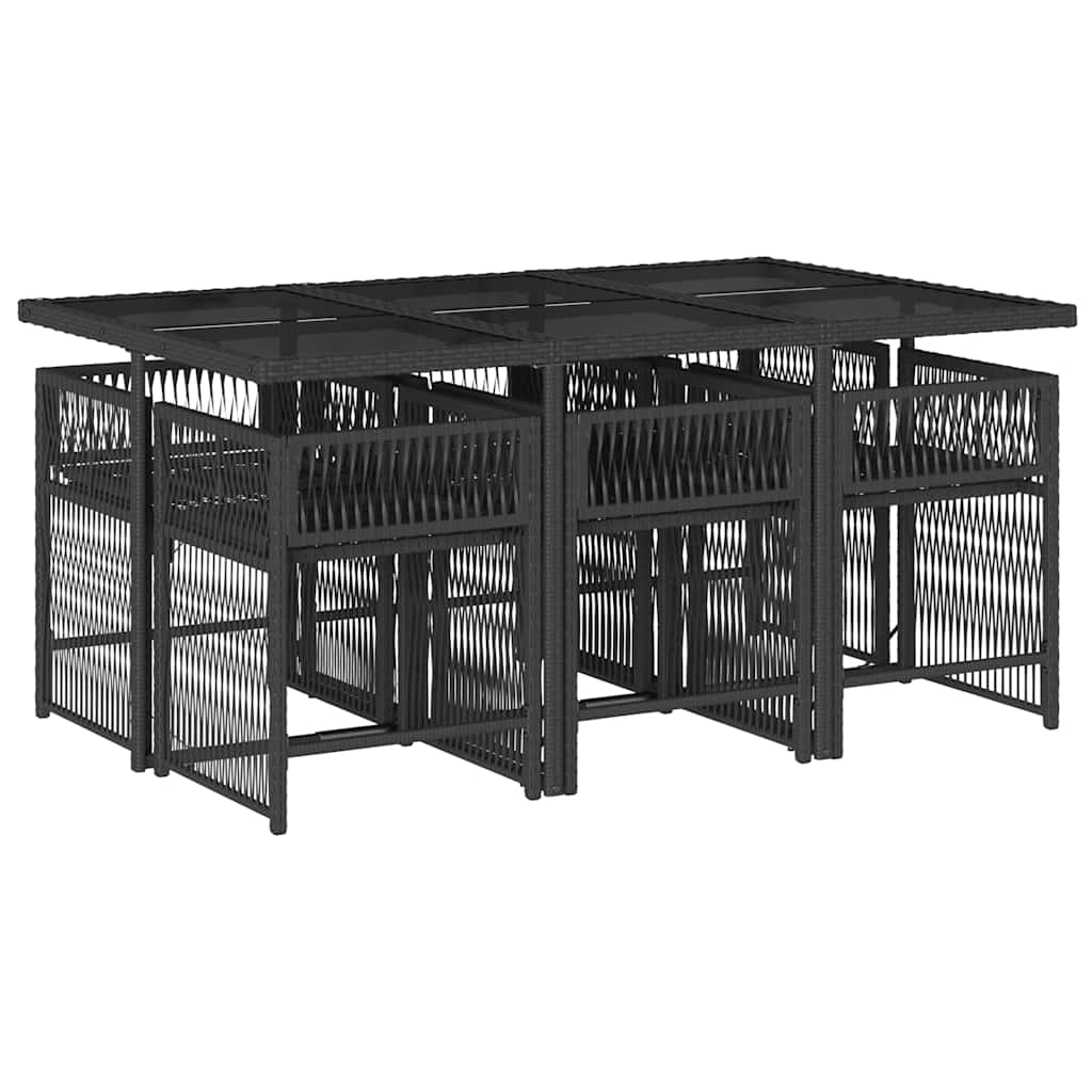 7 Pcs conjunto de jantar p/ jardim c/ almofadões vime PE preto