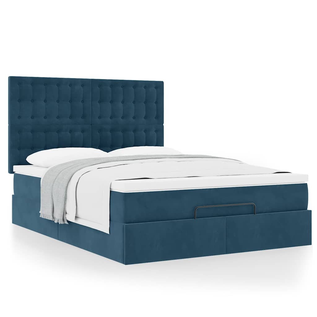 Estrutura de cama otomana colchões 140x200cm veludo azul escuro