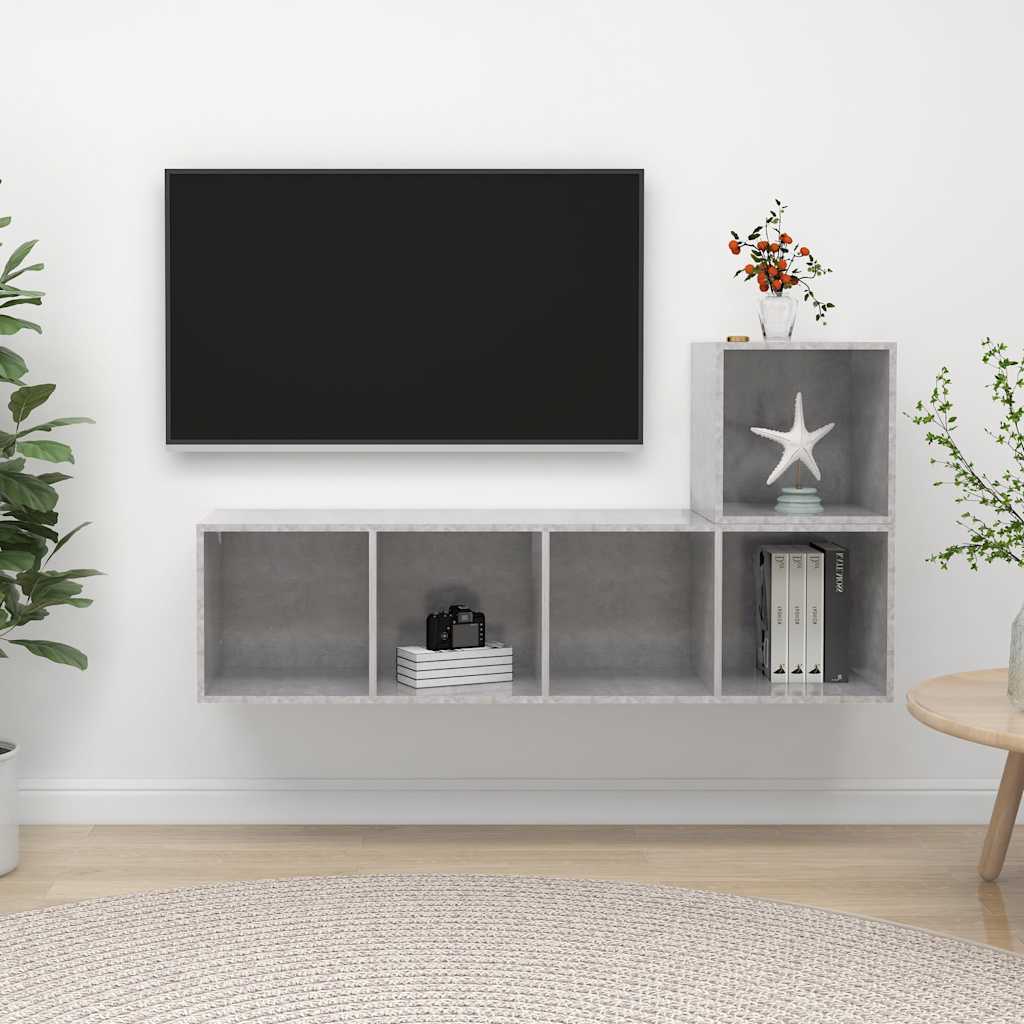 2 Pcs conjunto de móveis de TV contraplacado cinzento cimento