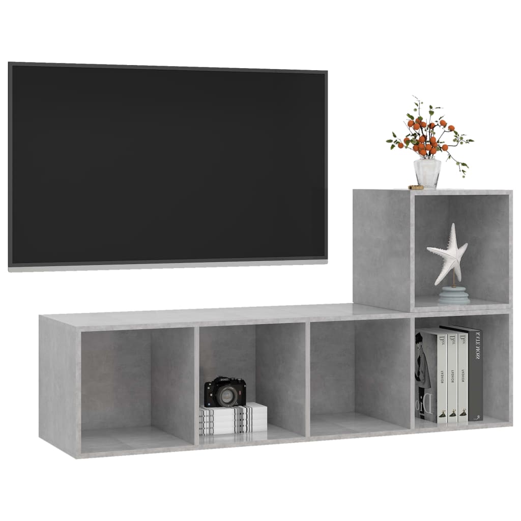 2 Pcs conjunto de móveis de TV contraplacado cinzento cimento