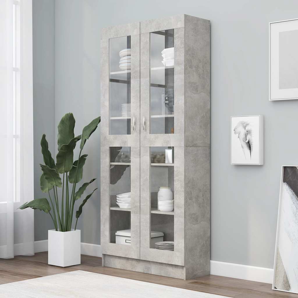 Armário vitrine 82,5x30,5x185,5cm derivados madeira cinzento