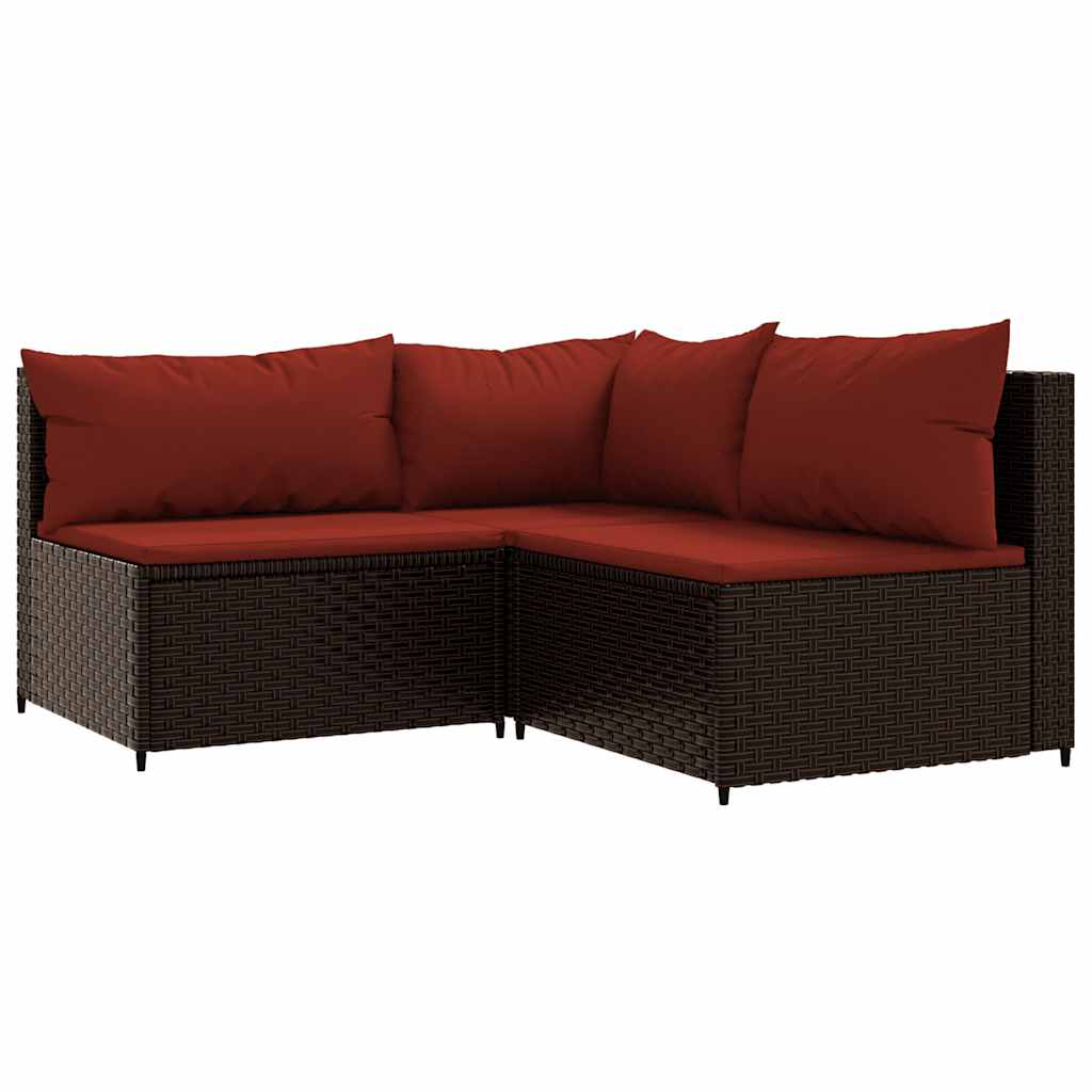 4 Pcs conjunto lounge jardim c/ almofadões vime PE castanho