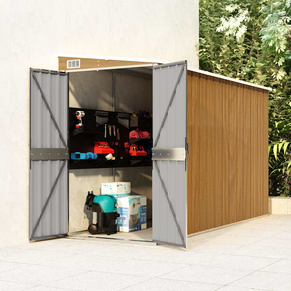Abrigo de jardim de parede castanho 118x288x178 cm aço galvanizado