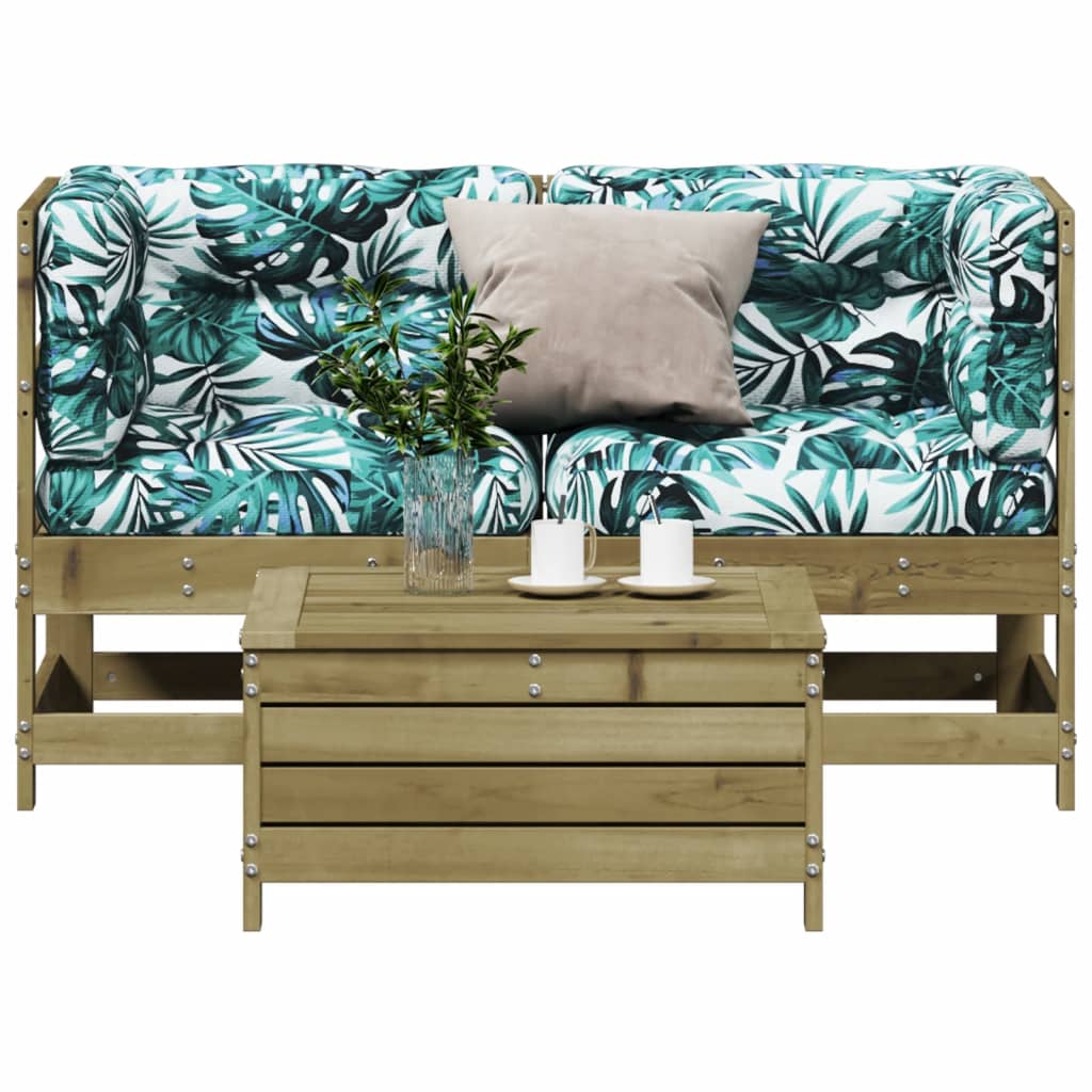 3 Pcs conjunto lounge de jardim c/ almofadões pinho impregnado