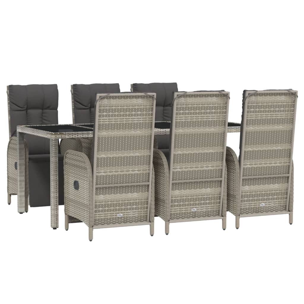 7 Pcs conjunto de jantar p/ jardim c/ almofadões vime PE cinza