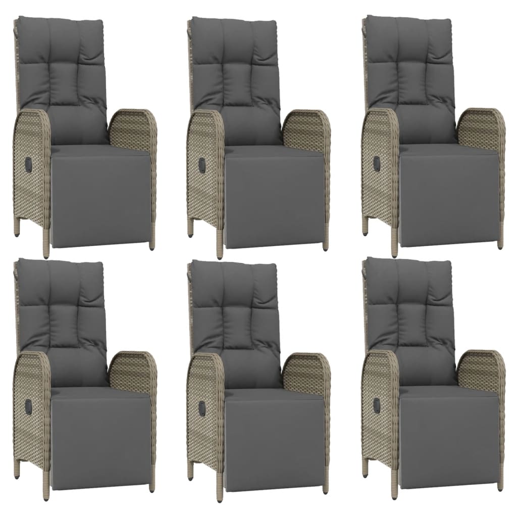 7 Pcs conjunto de jantar p/ jardim c/ almofadões vime PE cinza
