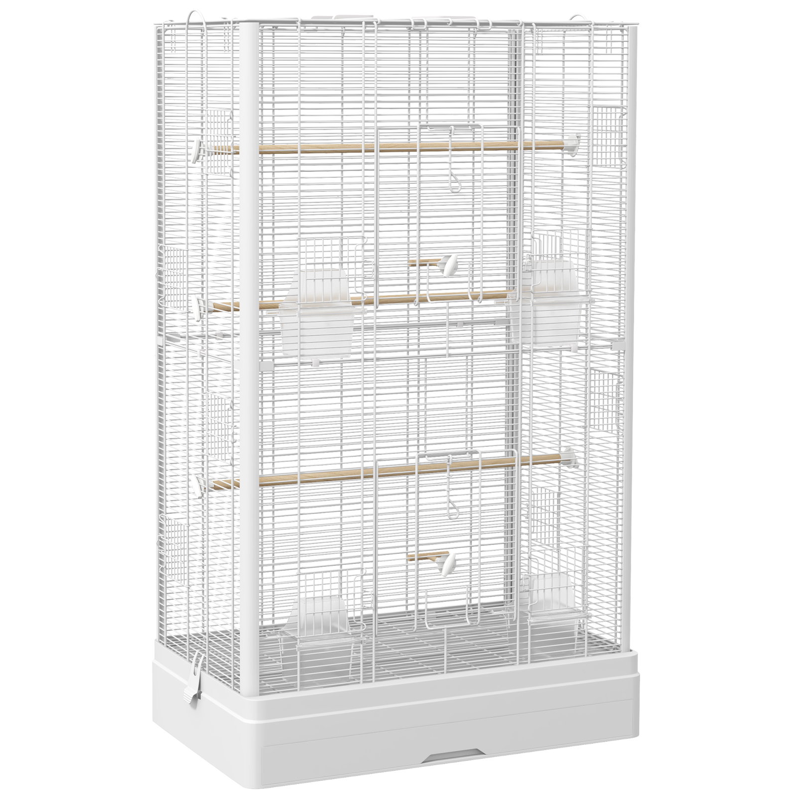Gaiola para pássaros 61x36,5x98 cm com portas poleiros bandeja removível e alças para canários periquitos branco