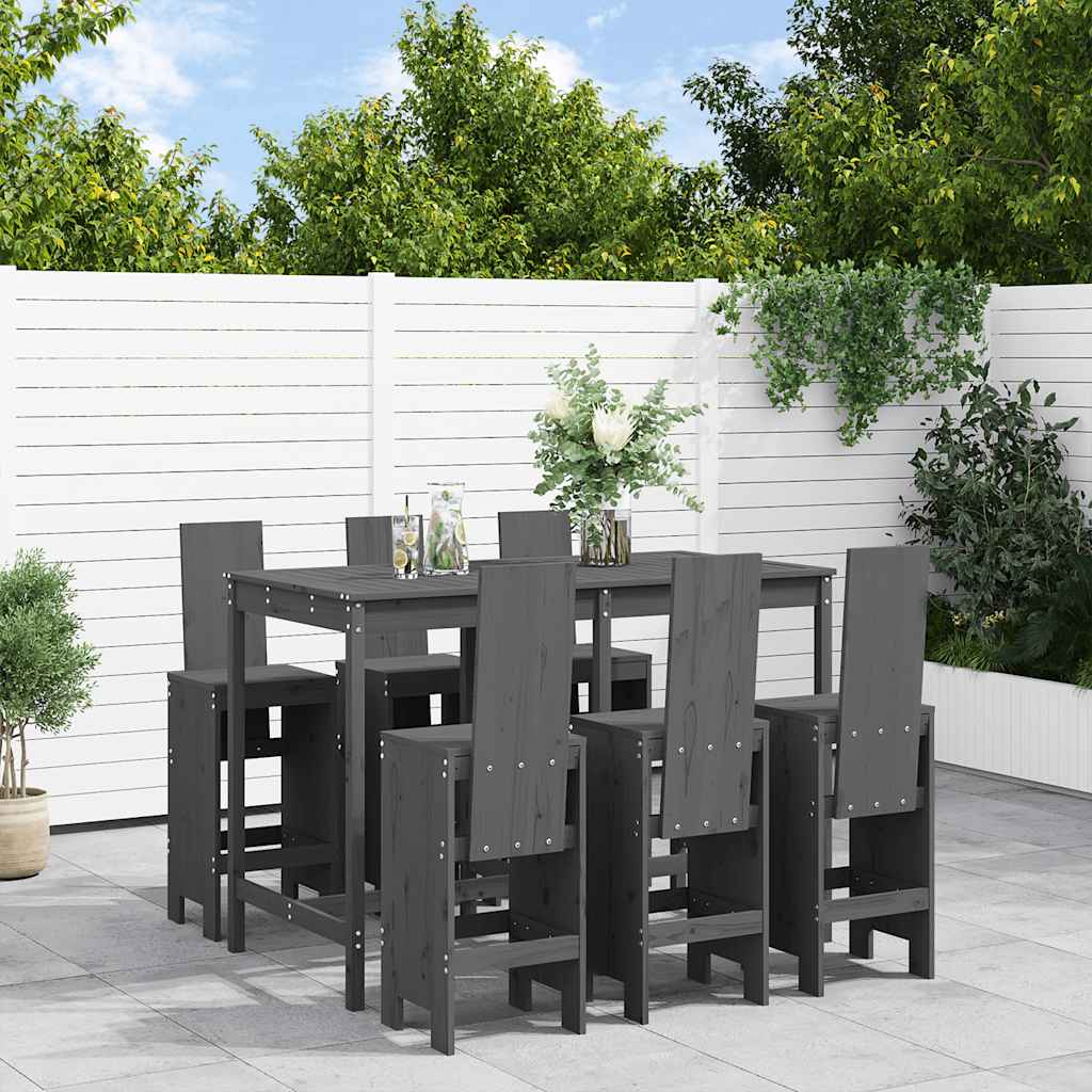 7 Pcs conjunto de bar para jardim pinho maciço cinzento