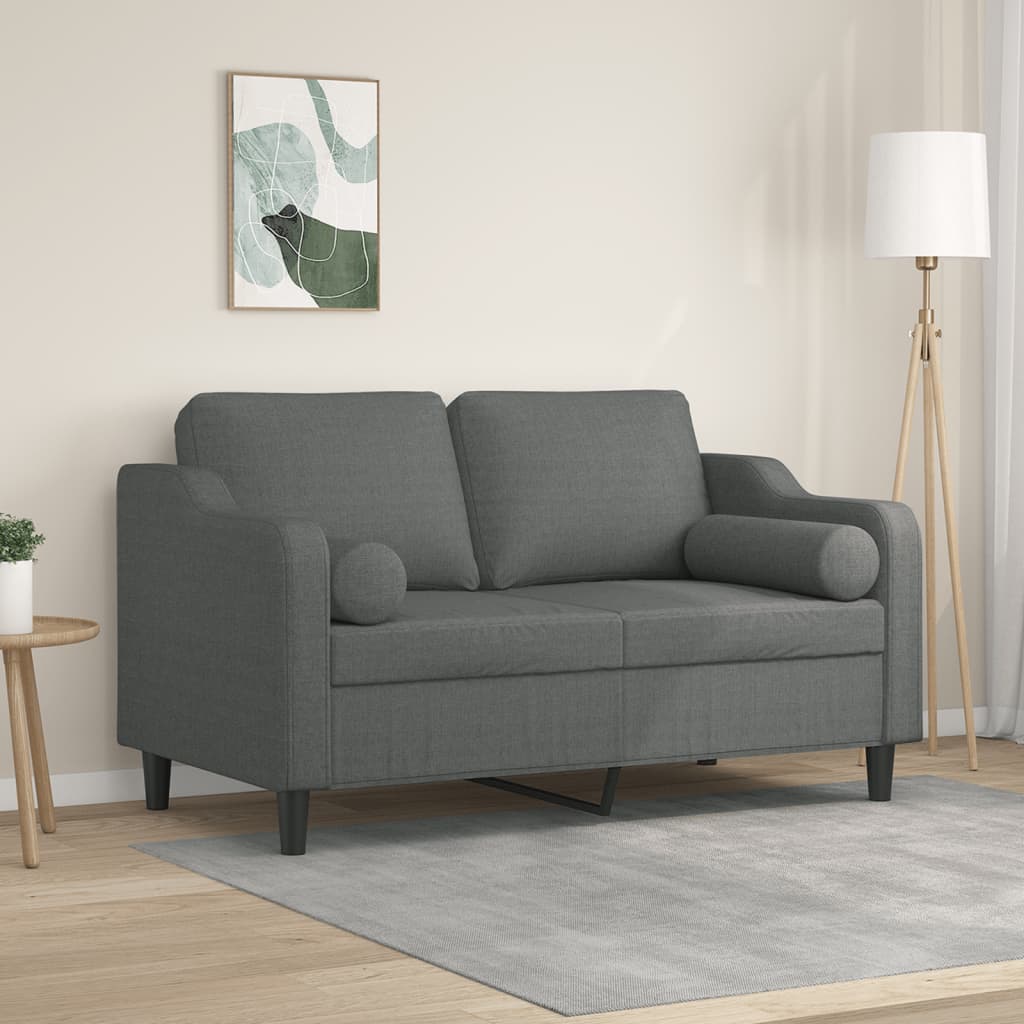 Sofá 2 lugares +almofadas decorativas 120cm tecido cinza-escuro