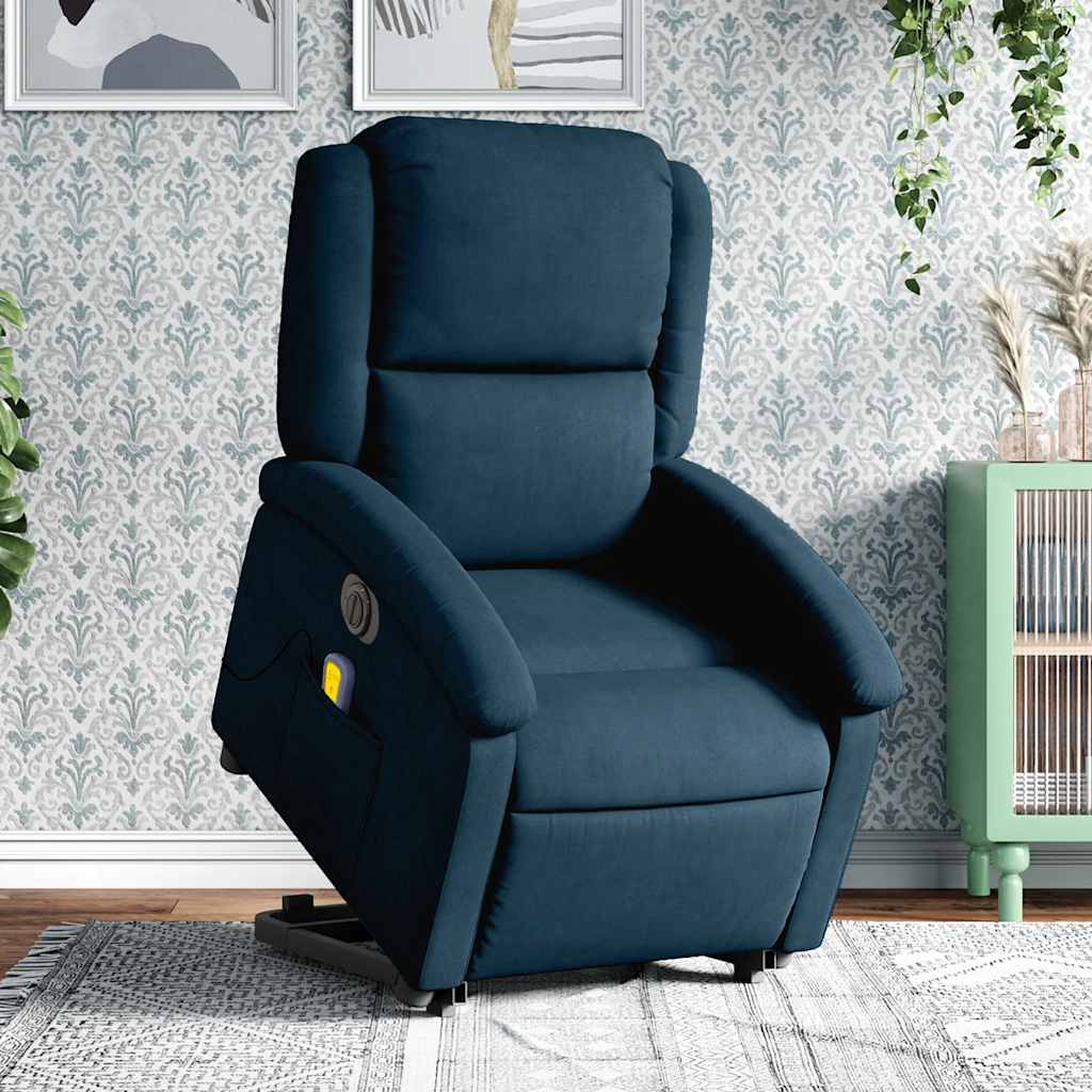 Poltrona massagens reclinável elevatória elétrica veludo azul