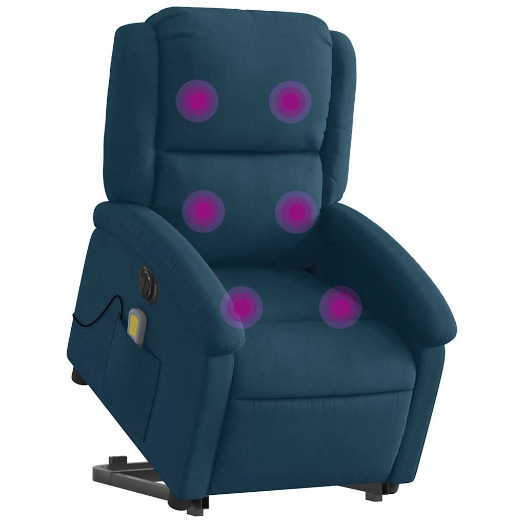 Poltrona massagens reclinável elevatória elétrica veludo azul