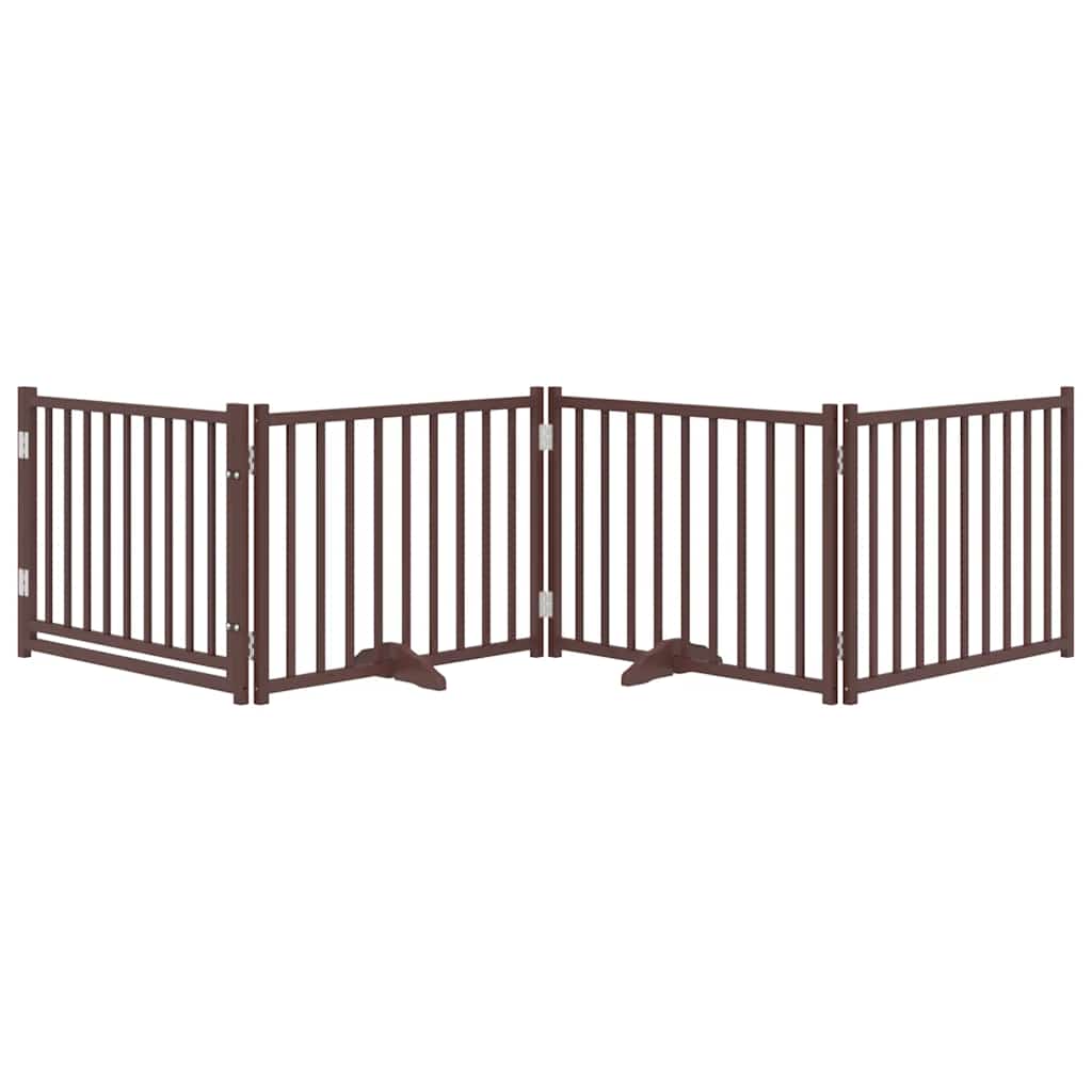 Portão p/ cães c/ porta dobrável 4 painéis abeto carv. castanho