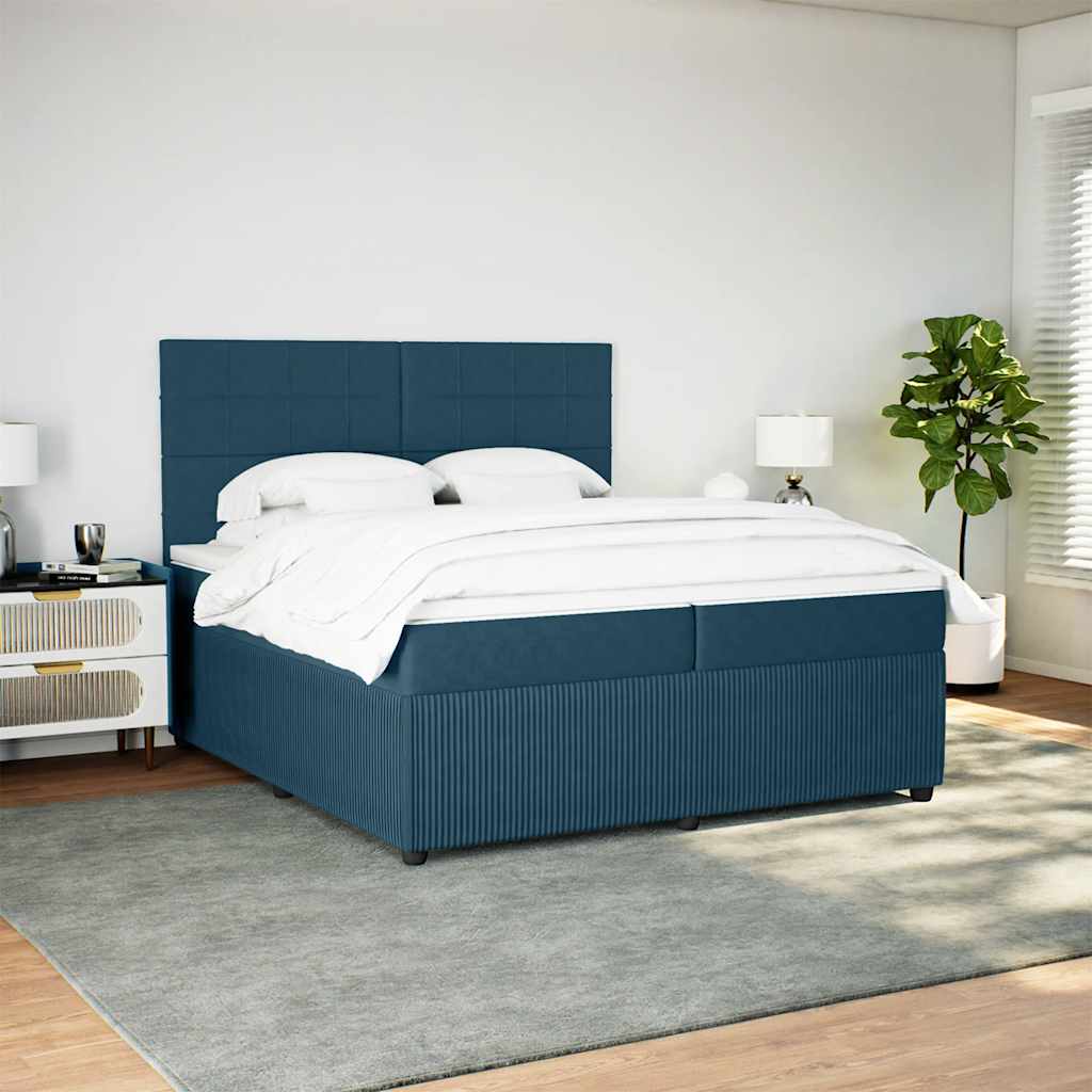 Cama com molas/colchão 200x200 cm veludo azul-escuro