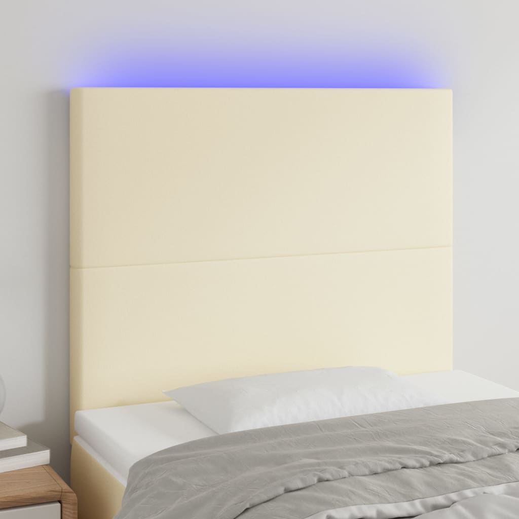 Cabeceira de cama c/ LED 90x5x118/128cm couro artificial crème