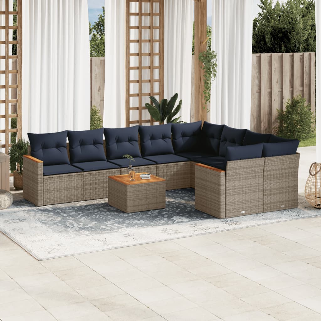 Conjunto de sofá de jardim com 10 peças e almofadas em rattan sintético cinza