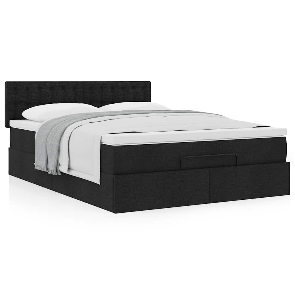 Cama otomana com colchão 140x190 cm tecido preto