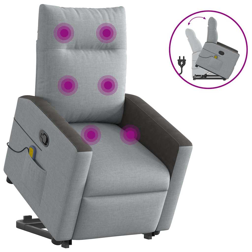 Poltrona reclinável massagens tecido cinzento-claro