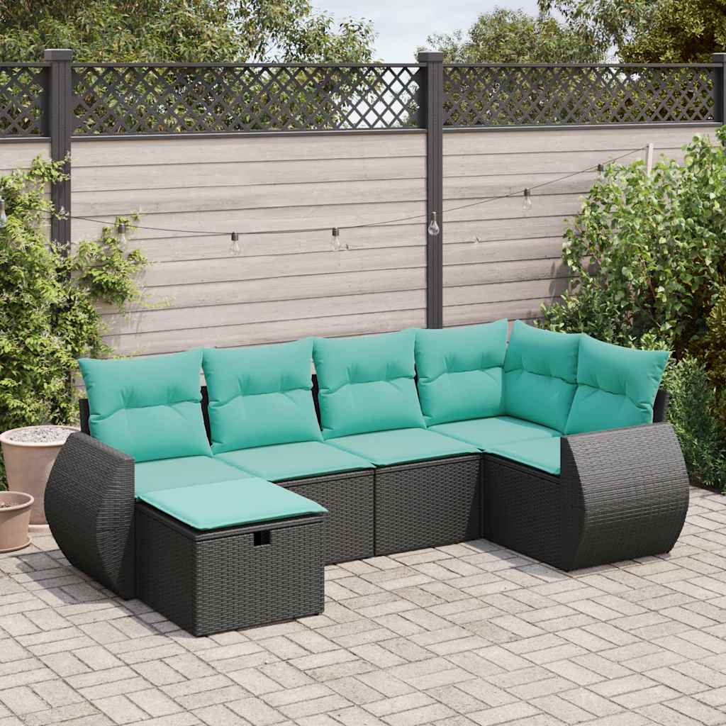 6 Pcs conjunto sofás de jardim c/ almofadões vime PE preto