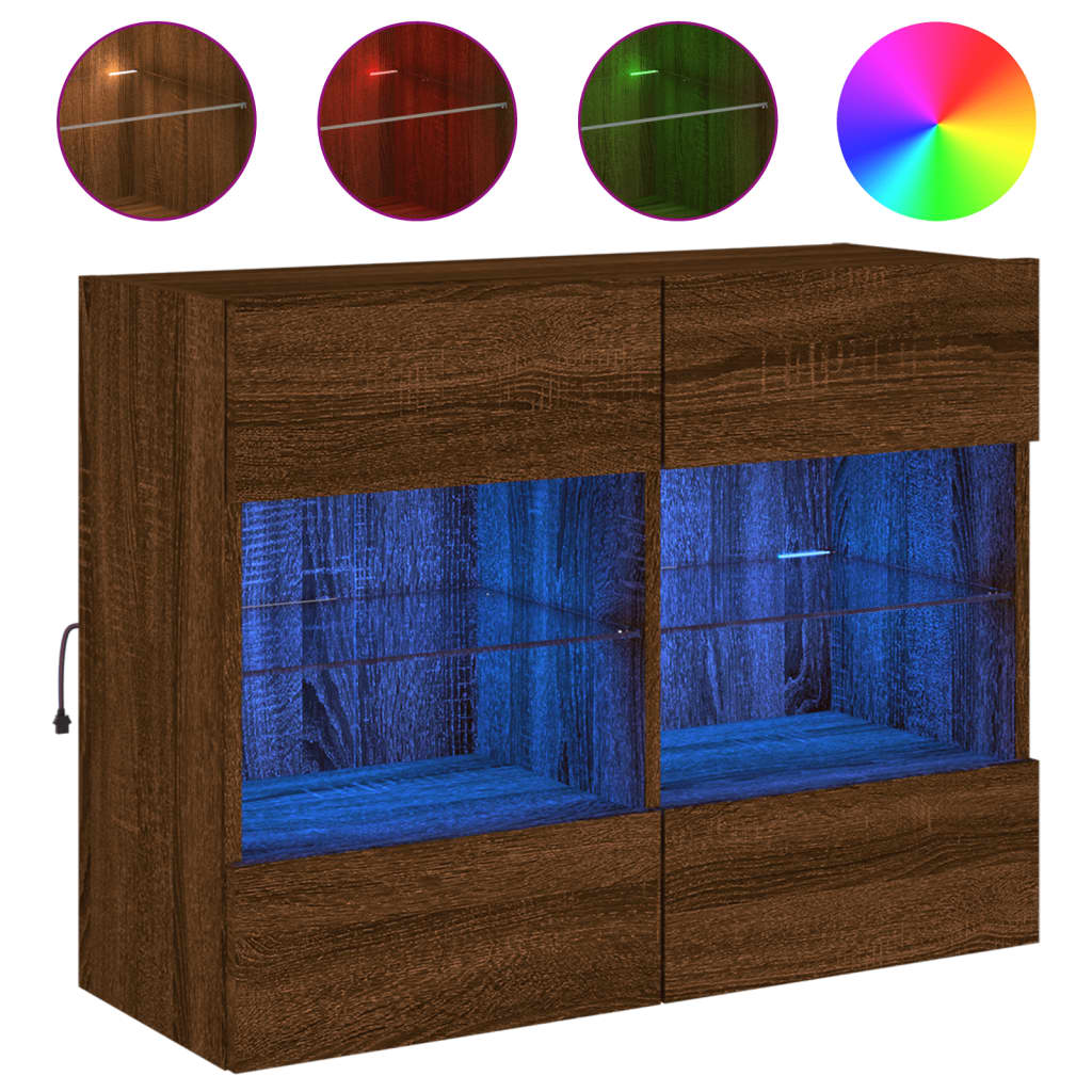 Móvel parede p/ TV luzes LED 78,5x30x60,5 cm carvalho castanho