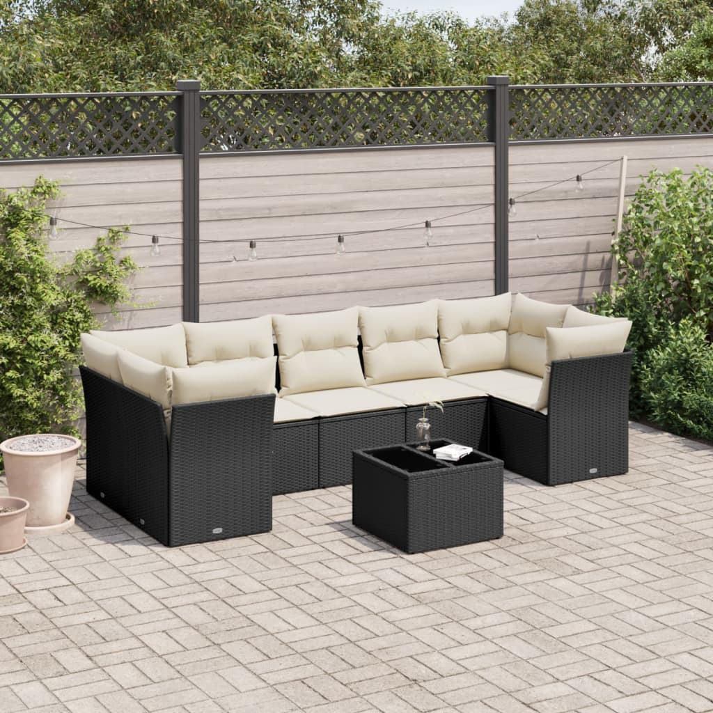 8 Pcs conjunto sofás de jardim com almofadões vime PE preto