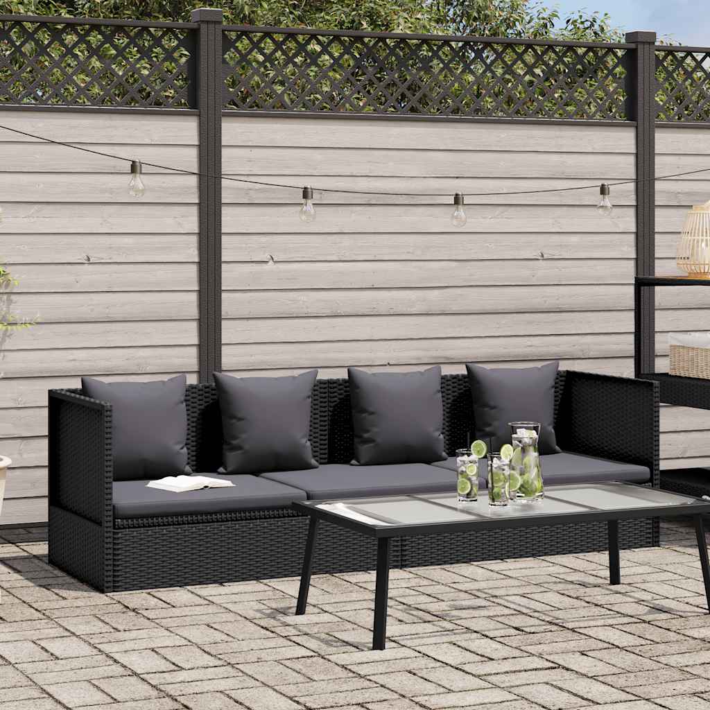 Sofá de jardim com almofadão e almofada vime PE preto