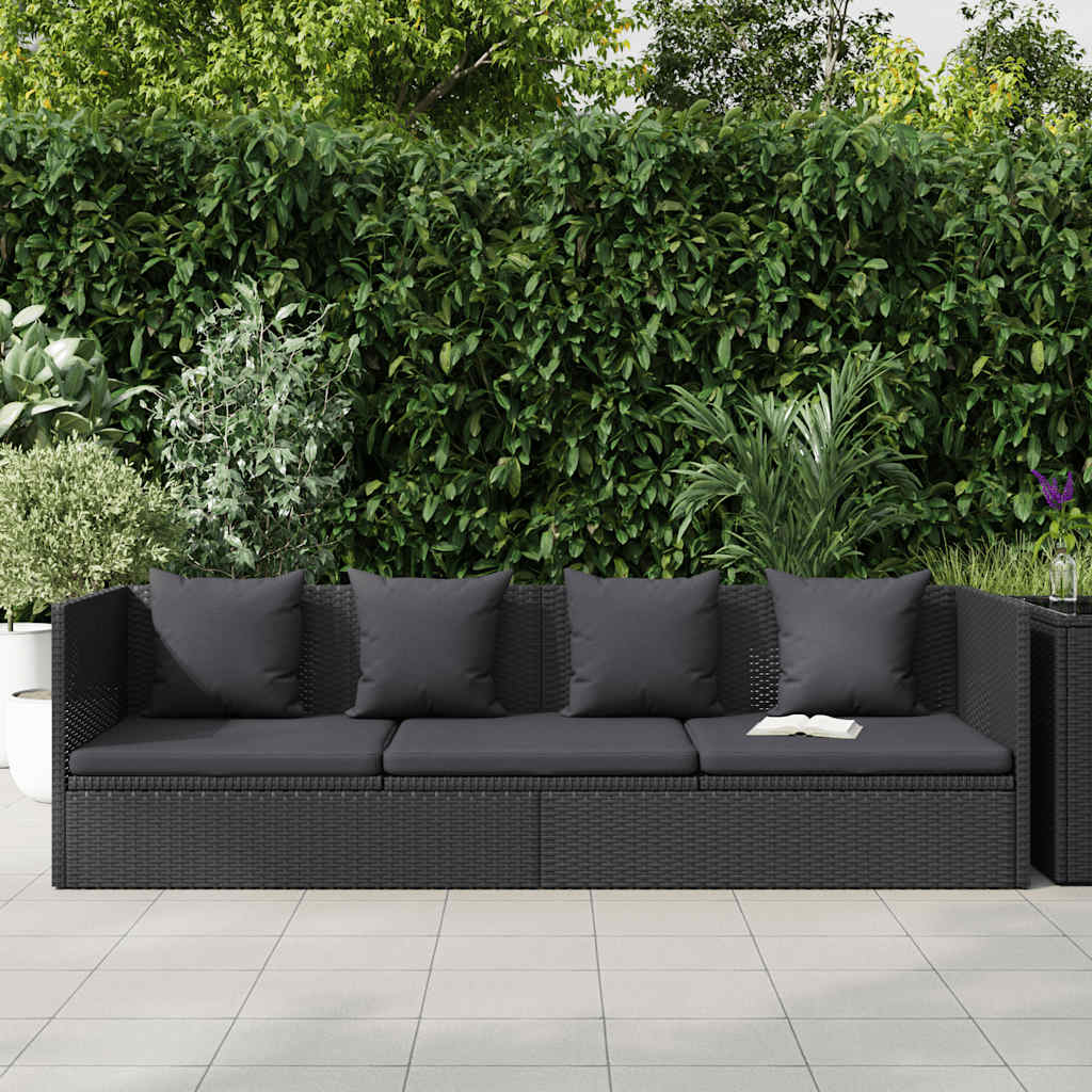 Sofá de jardim com almofadão e almofada vime PE preto