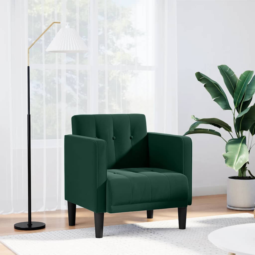 Poltrona com apoio de braços 53 cm veludo verde-escuro