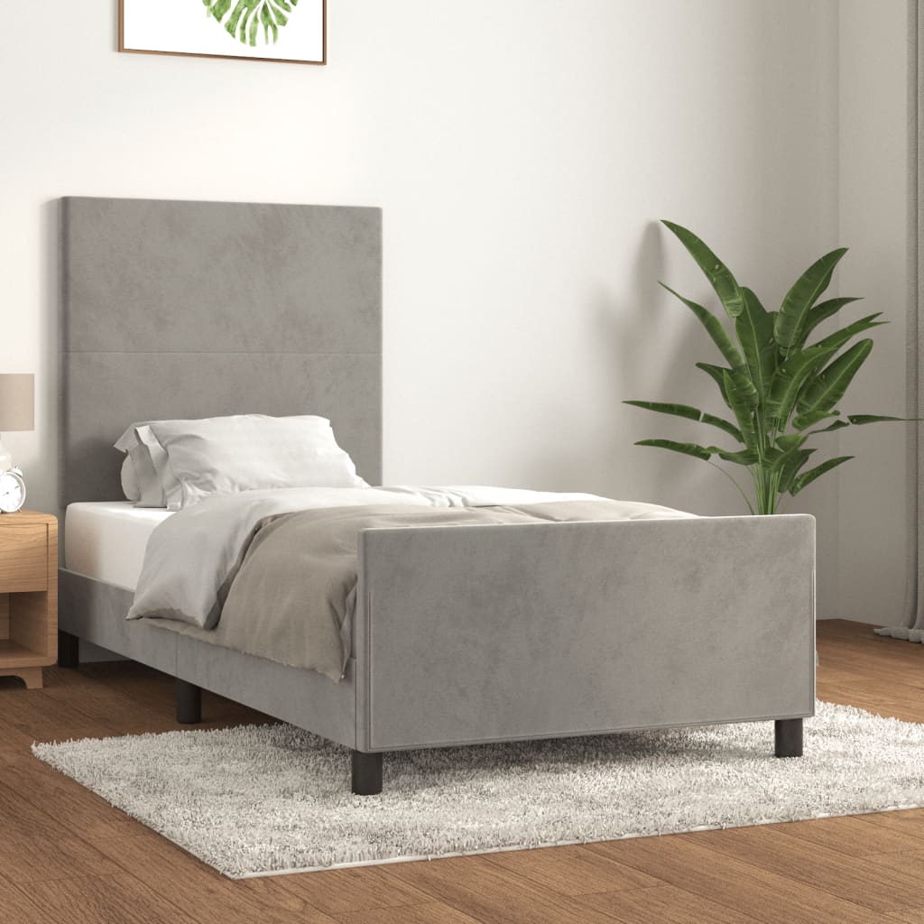 Estrutura de cama sem colchão 90x190 cm veludo cinzento-claro