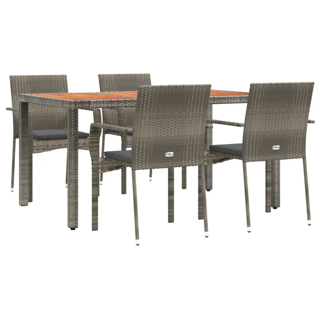 5 Pcs conjunto de jantar p/ jardim c/ almofadões vime PE cinza