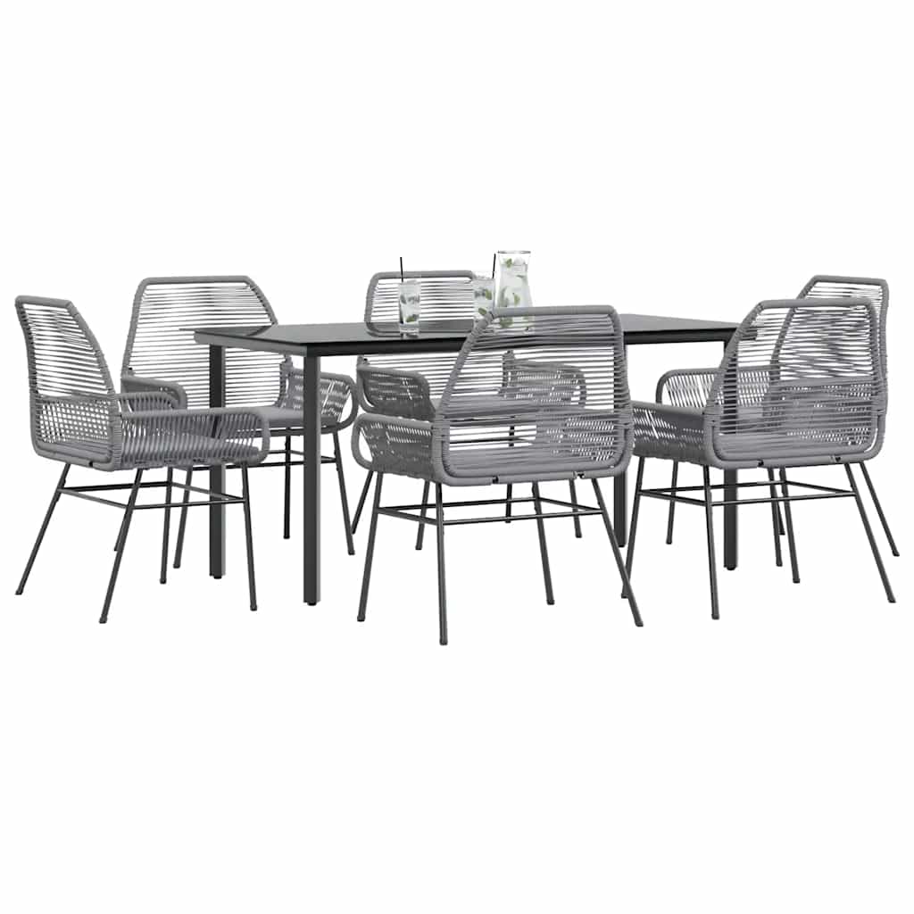 Conjunto jantar jardim 7 peças almofadas vidro vime cinzento PE