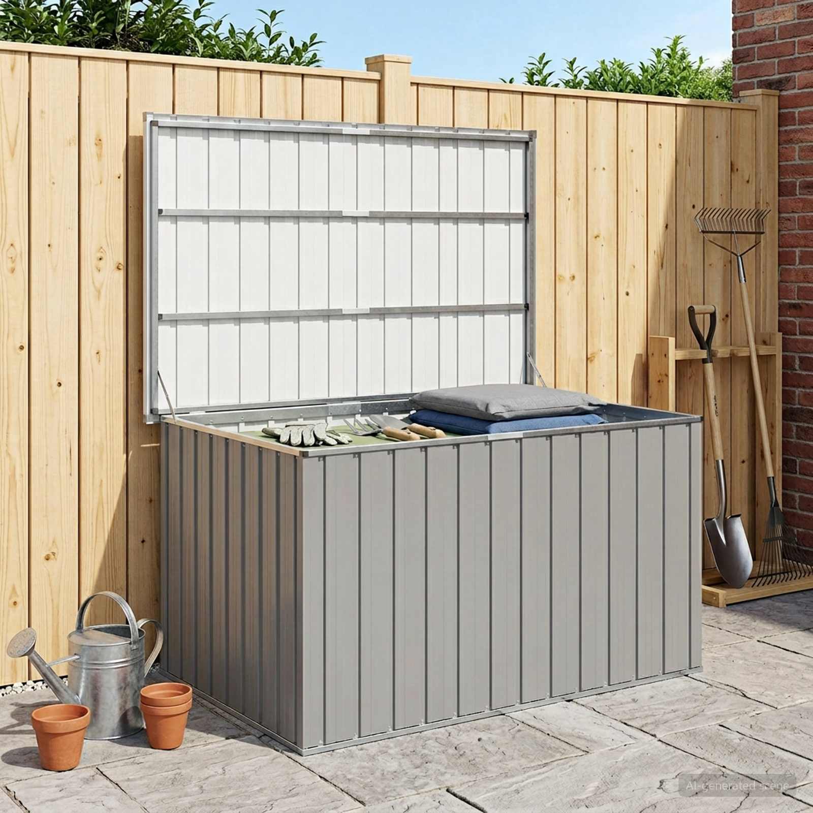 Caixa de arrumação para jardim 149x99x93 cm cinzento