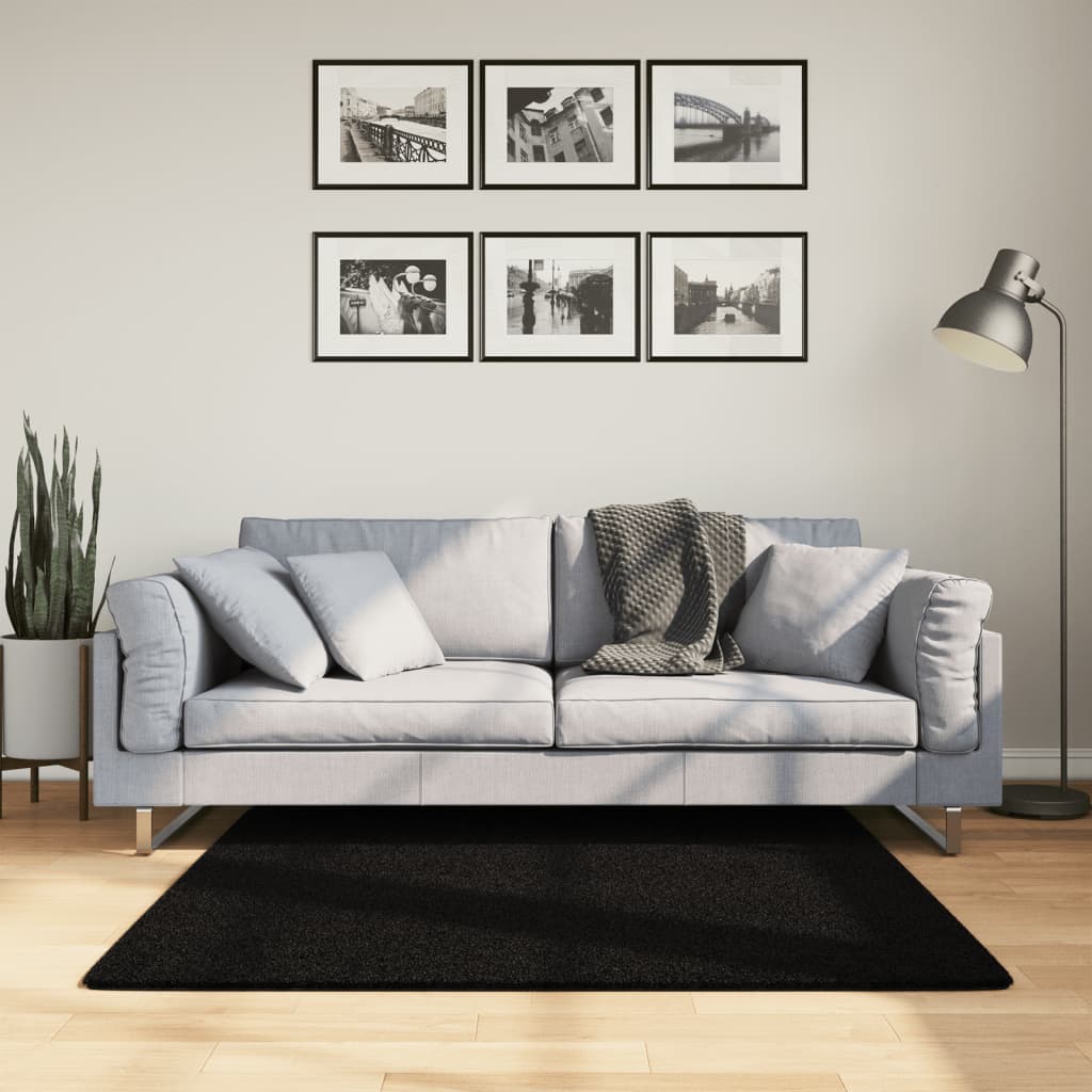 Tapete pelo curto macio e lavável huarte 120x120 cm preto