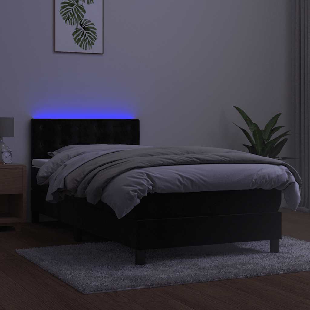 Cama box spring c/ colchão/LED 90x190 cm veludo preto