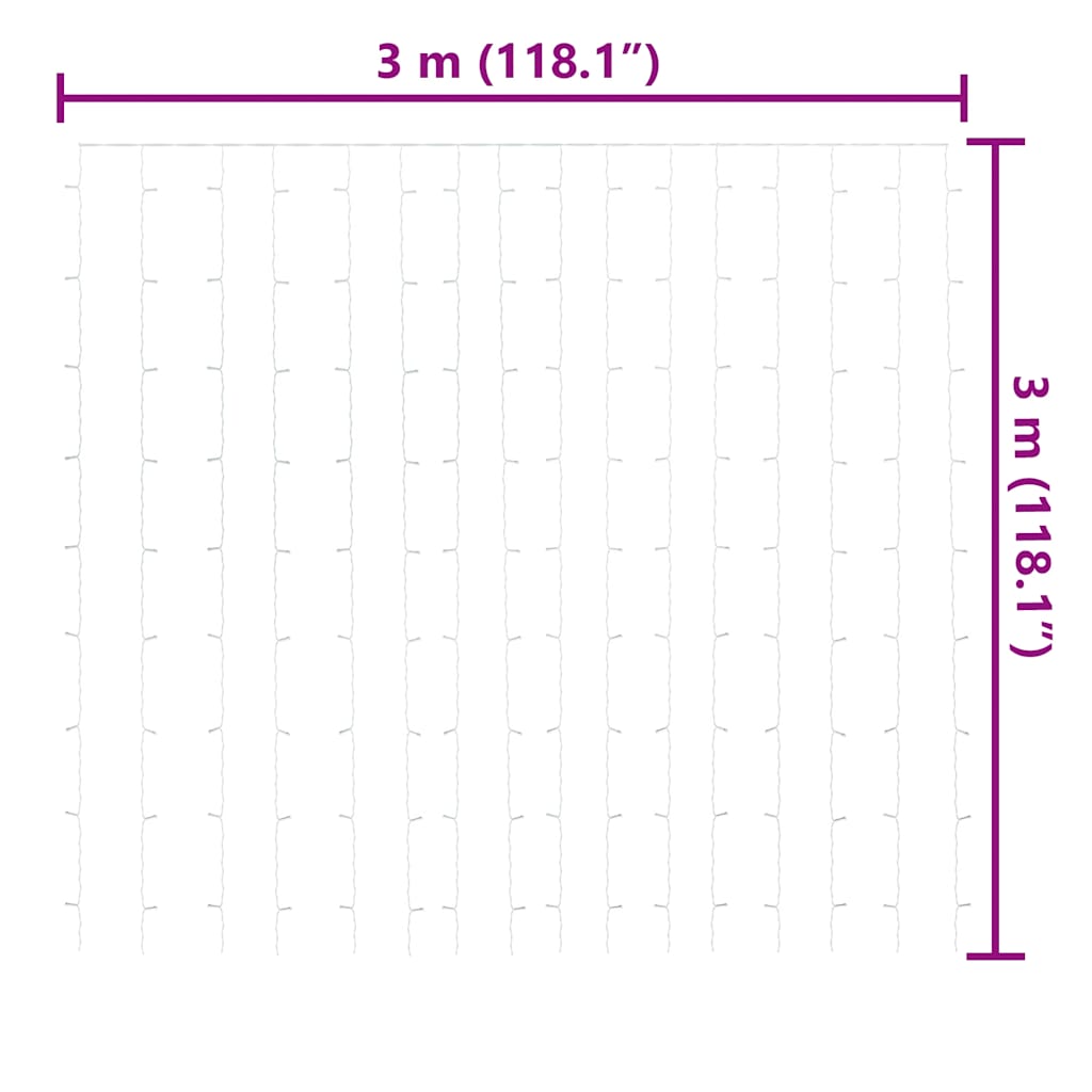 Cortina iluminação 300 luzes LED 3x3 m 8 funções branco frio