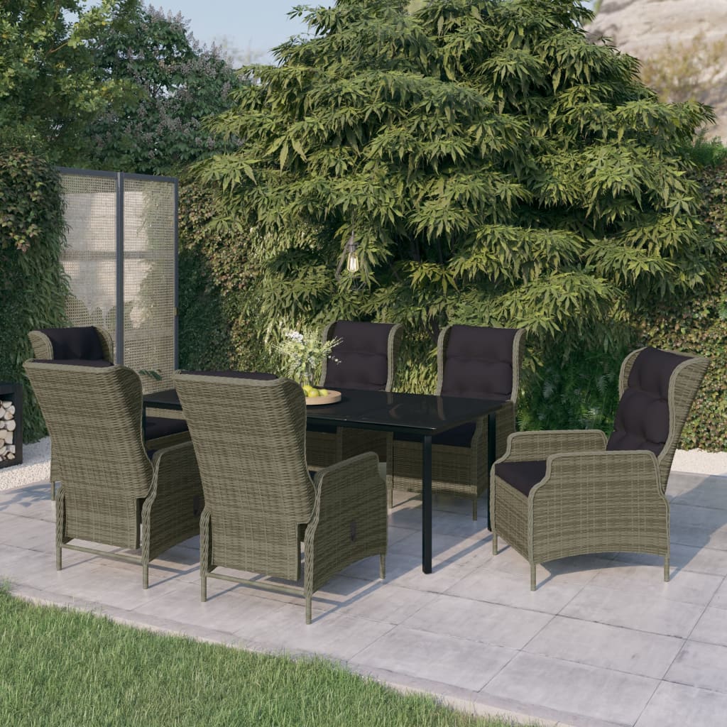 7 Pcs conjunto de jantar para jardim castanho