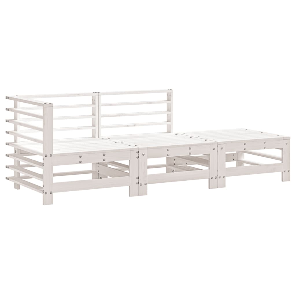 3 Pcs conjunto lounge de jardim madeira de pinho maciça branco